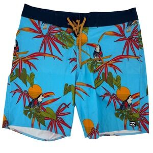 Billabong Recycler Board Shorts 32 Sundays Airlite Tropical Toucan Print Blue‎